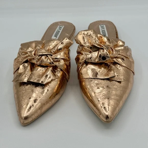 Cape Robbin | Vegan Metallic Rose Gold Knotted Pointed Toe Slip On Flats Mules - Picture 4 of 13
